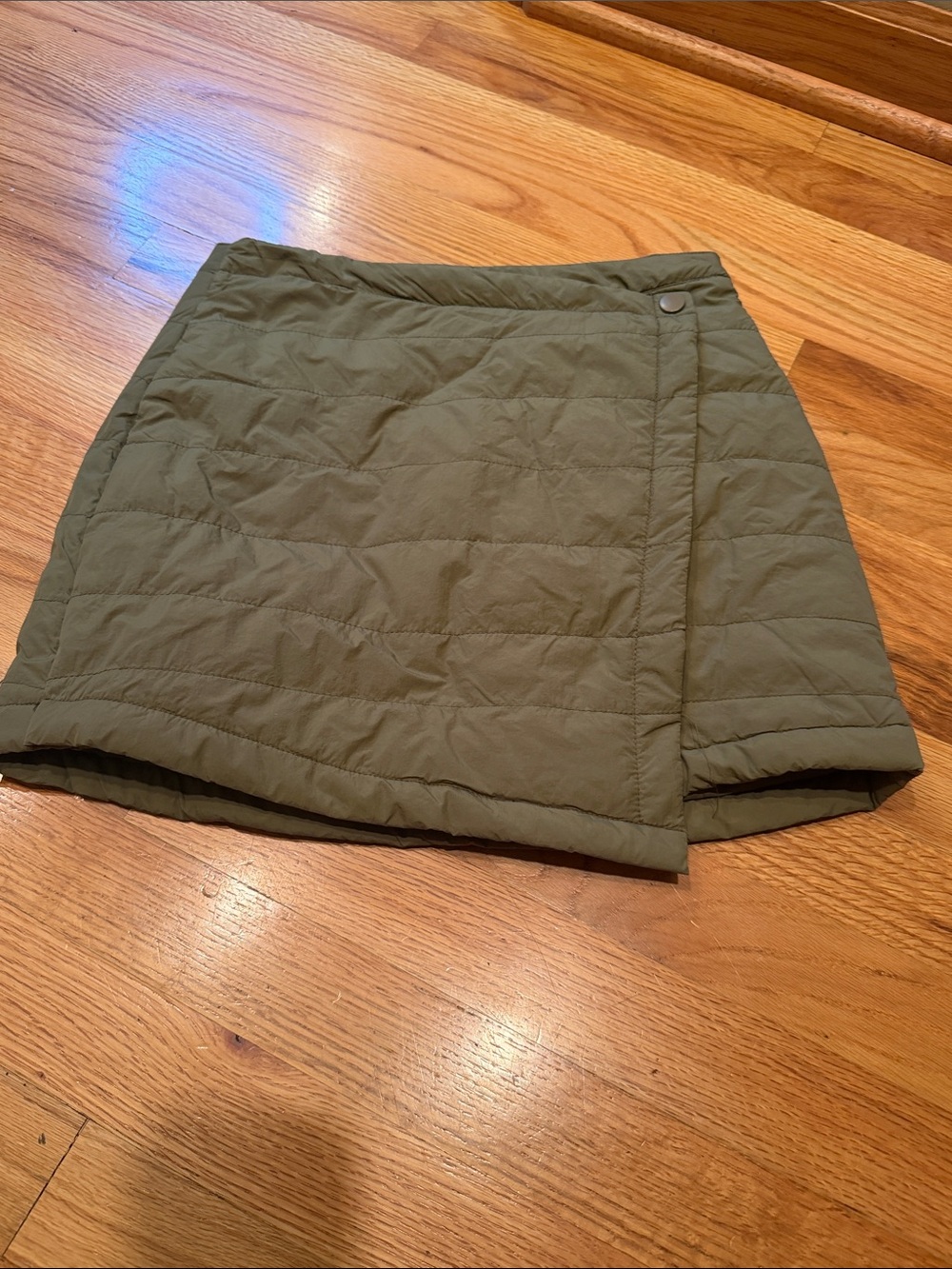 HYFVE Quilted Puffer Faux Wrap Olive Green Mini Skirt Womens XS